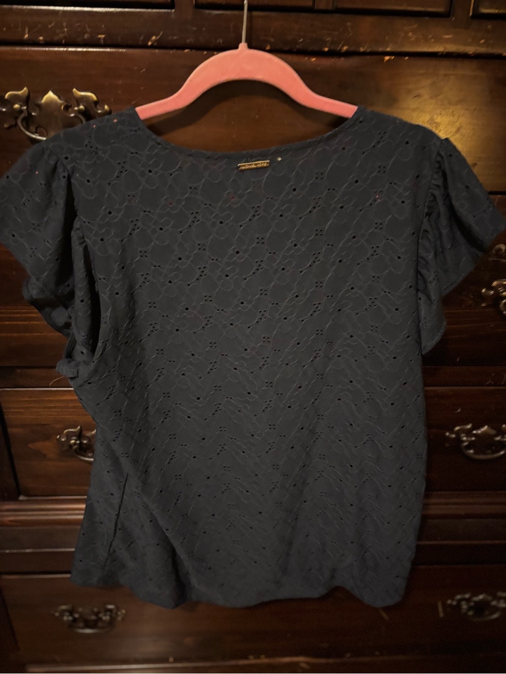 Michael, Michael Kors Womens Navy Eyelet Short Sleeve Top